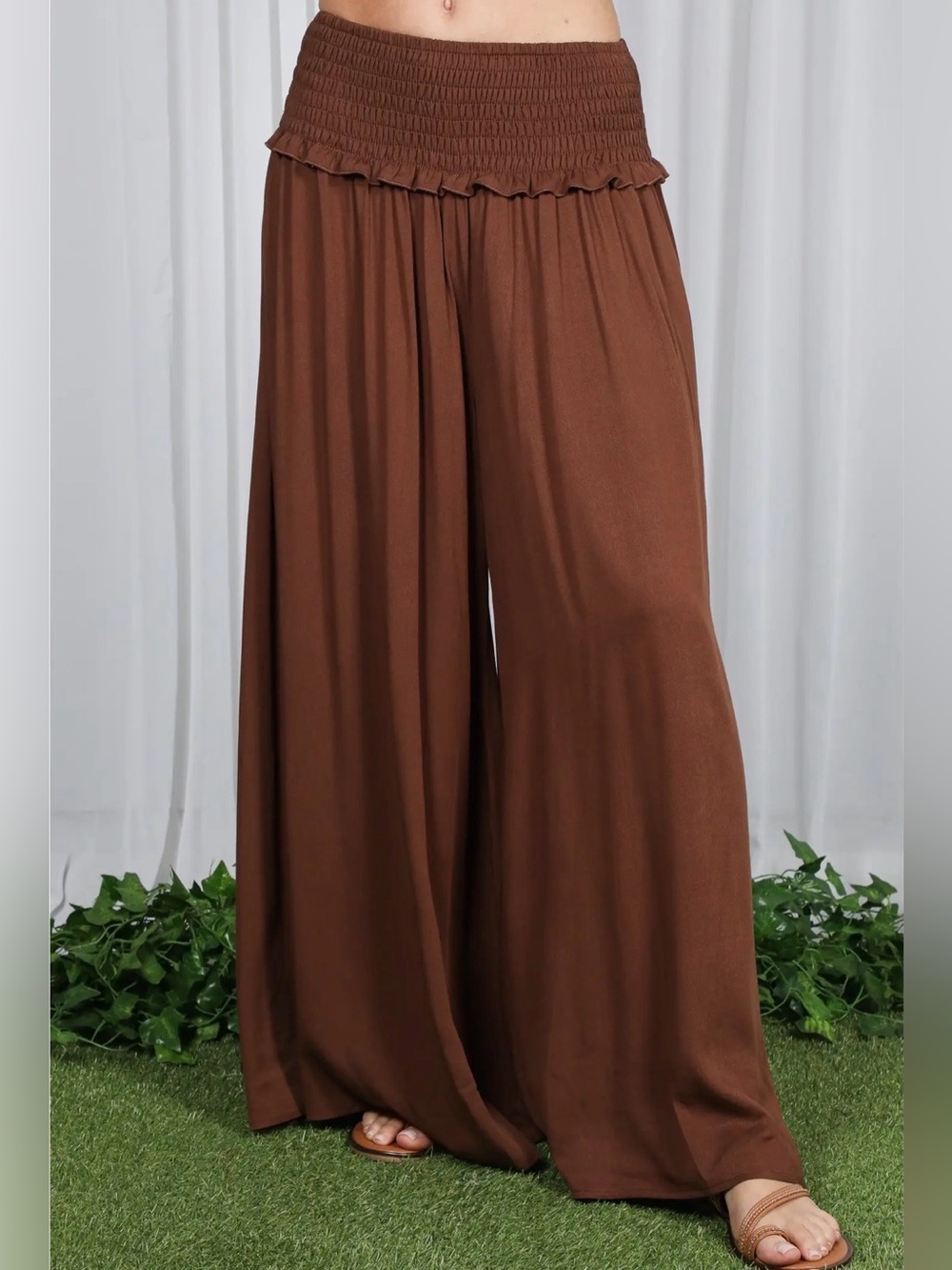 Boho Smocked with Ruffle Wide Leg Pants | SM150 - Picture 5 of 9